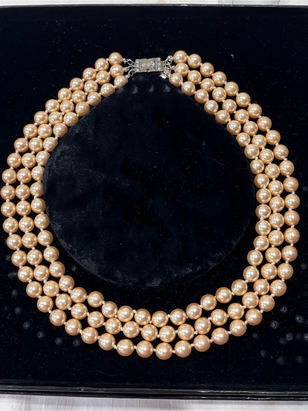Franklin Mint 3-Strand Champagne Pearl Necklace with Decorative Clasp